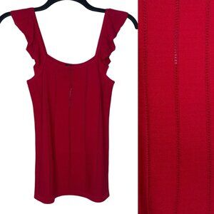Ann Taylor Womens Top Size Small Petite Ruffle Sleeveless Straps Open Knit Red